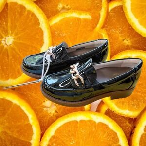 Revitalign‎ Laurel Loafer Black Patent Leather Chain Lug Sole Shoes RV1110BLK070